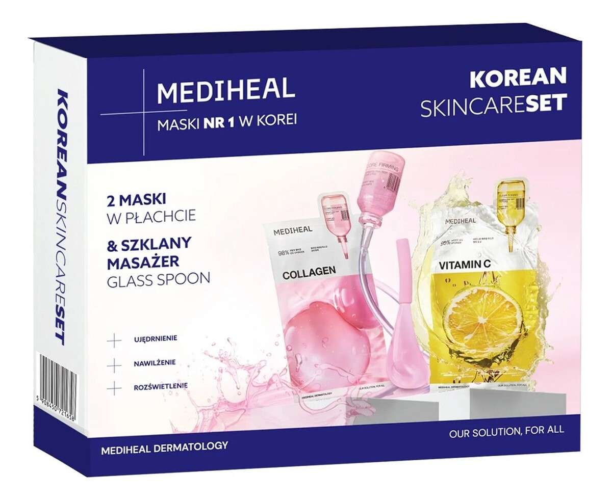 Zestaw maski w płachcie 2x24ml + szklany masażer