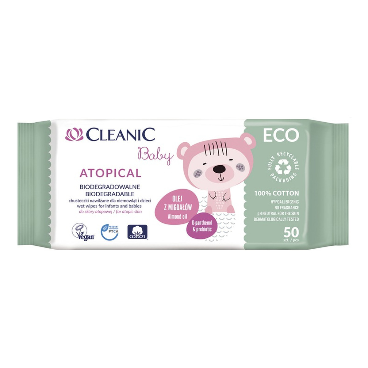 Cleanic Baby ECO Atopical Biodegradowalne chusteczki nawilżane dla niemowląt i dzieci do skóry atopowej 50 szt.