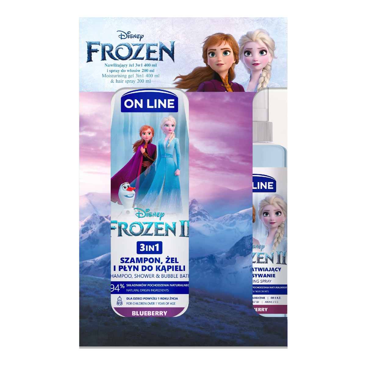 On Line Disney Zestaw prezentowy Frozen Żel 3w1 + Spray do włosów