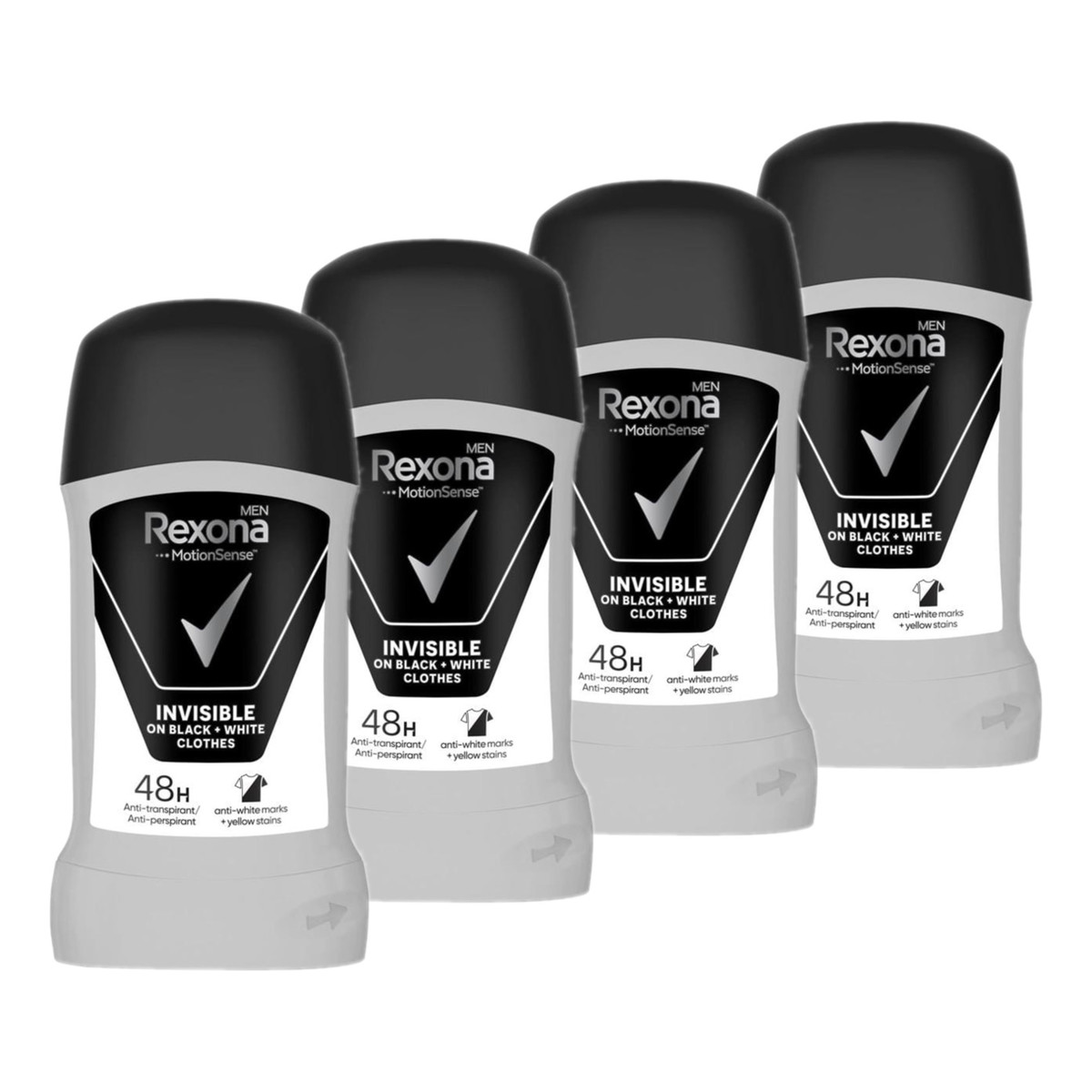 Rexona Invisible on black and white clothes Antyperspirant w sztyfcie dla mężczyzn 4x50ml