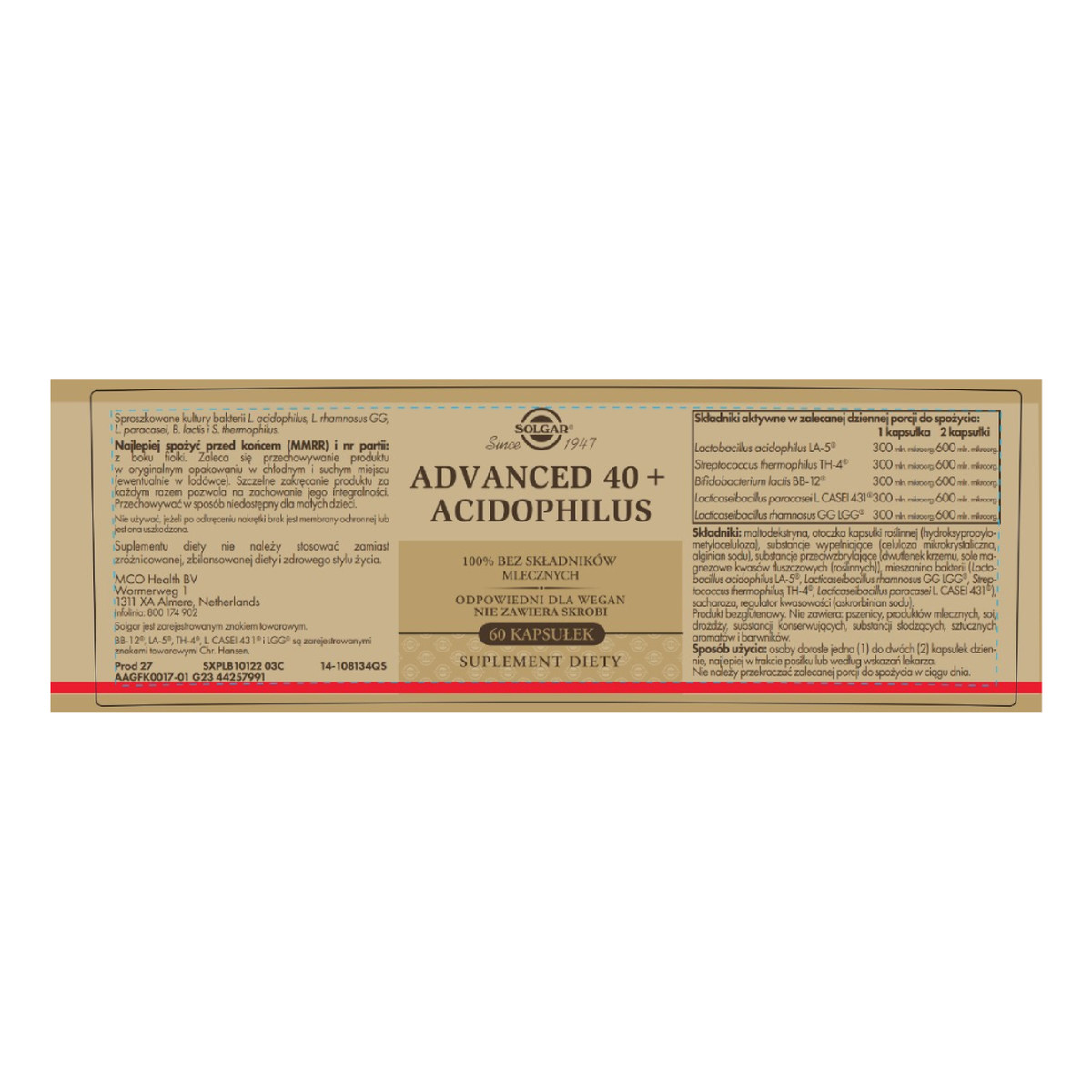 Solgar Advanced 40+ Acidophilus suplement diety 60 Kapsułek