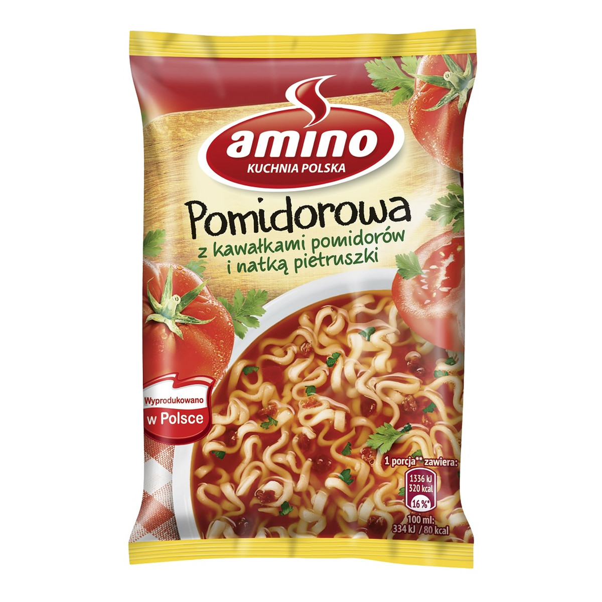 Amino Noodle Tomato Soup Zupa instant Pomidorowa z kawałkami pomidorów i natką pietruszki 61g
