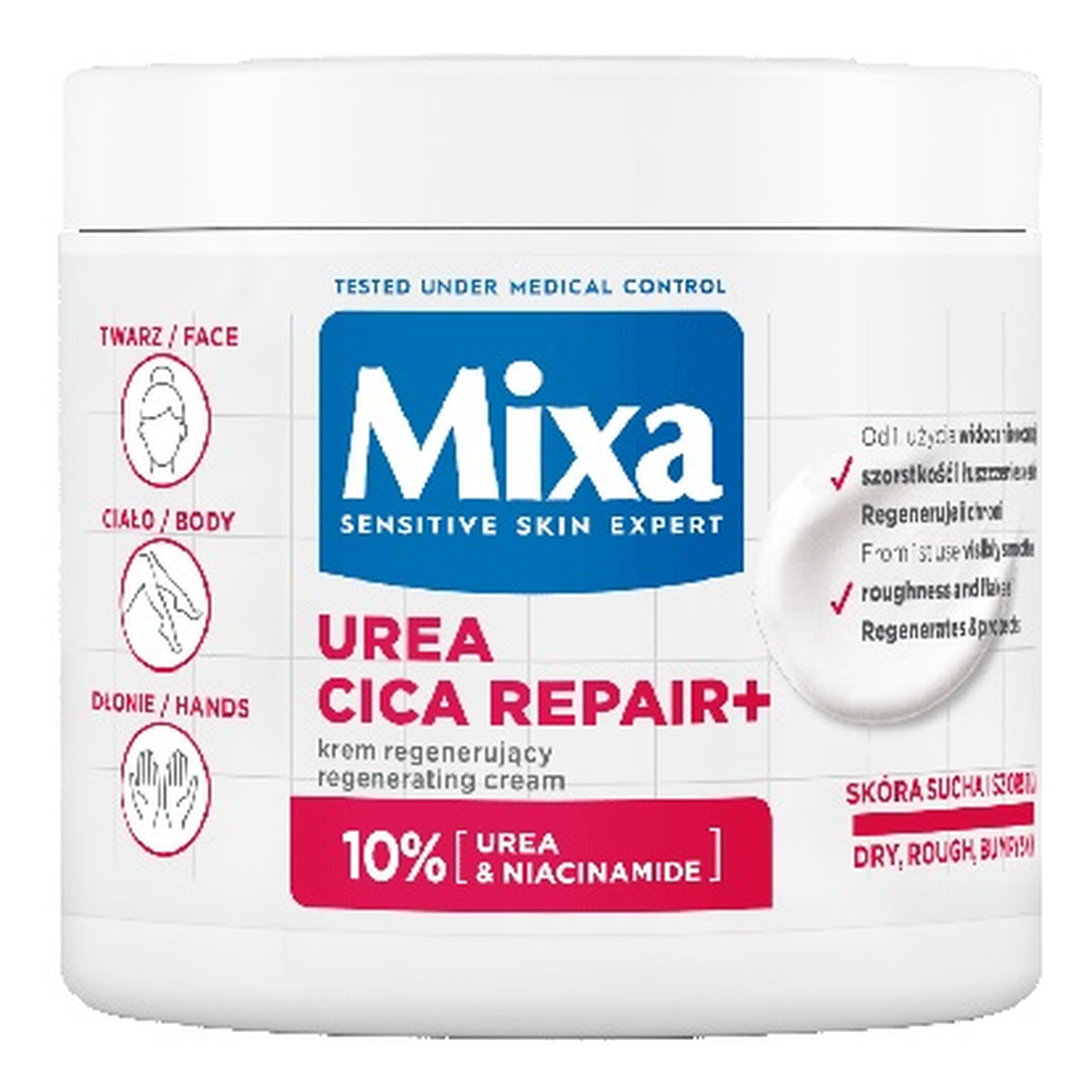 Mixa Urea Cica Repair+ regenerujący Krem do twarzy dłoni i ciała 400ml