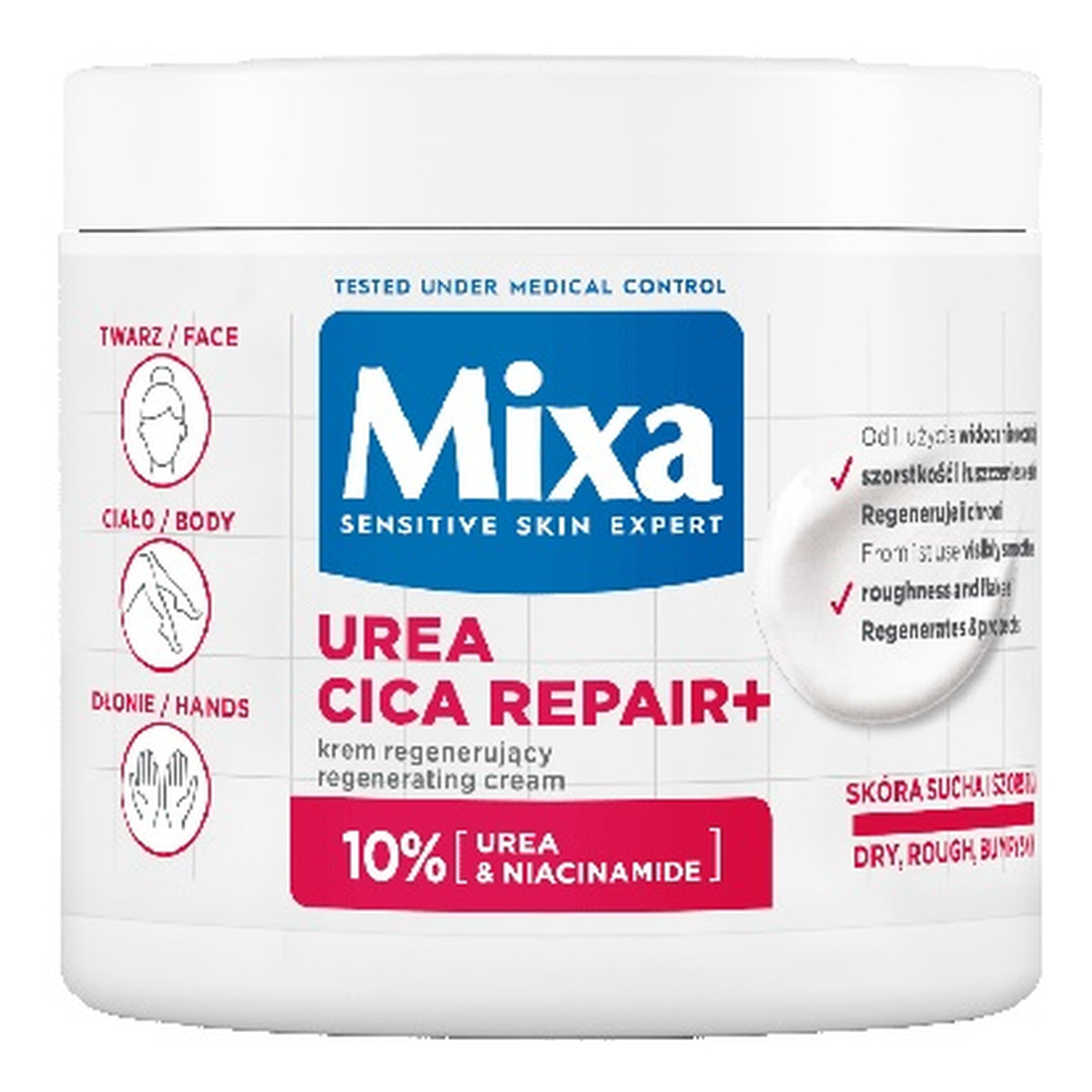 Mixa Urea Cica Repair+ Krem regenerujący do twarzy dłoni i ciała 400ml