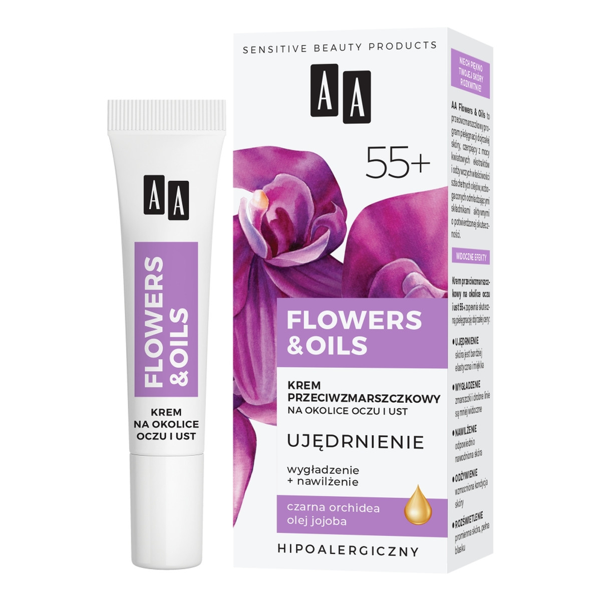 AA Flowers & Oils Krem przeciwzmarszczkowy na okolice oczu i ust - ujędrnienie 55+ 15ml