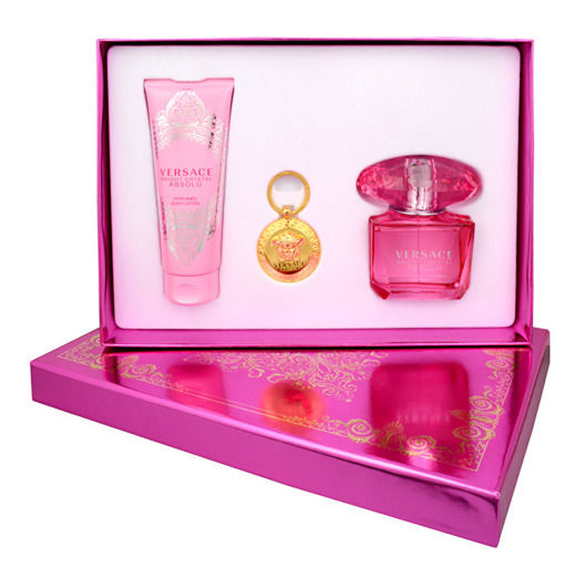 Versace Bright Crystal Absolu zestaw woda perfumowana 90ml + perfumowany balsam do ciała + breloczek 100ml