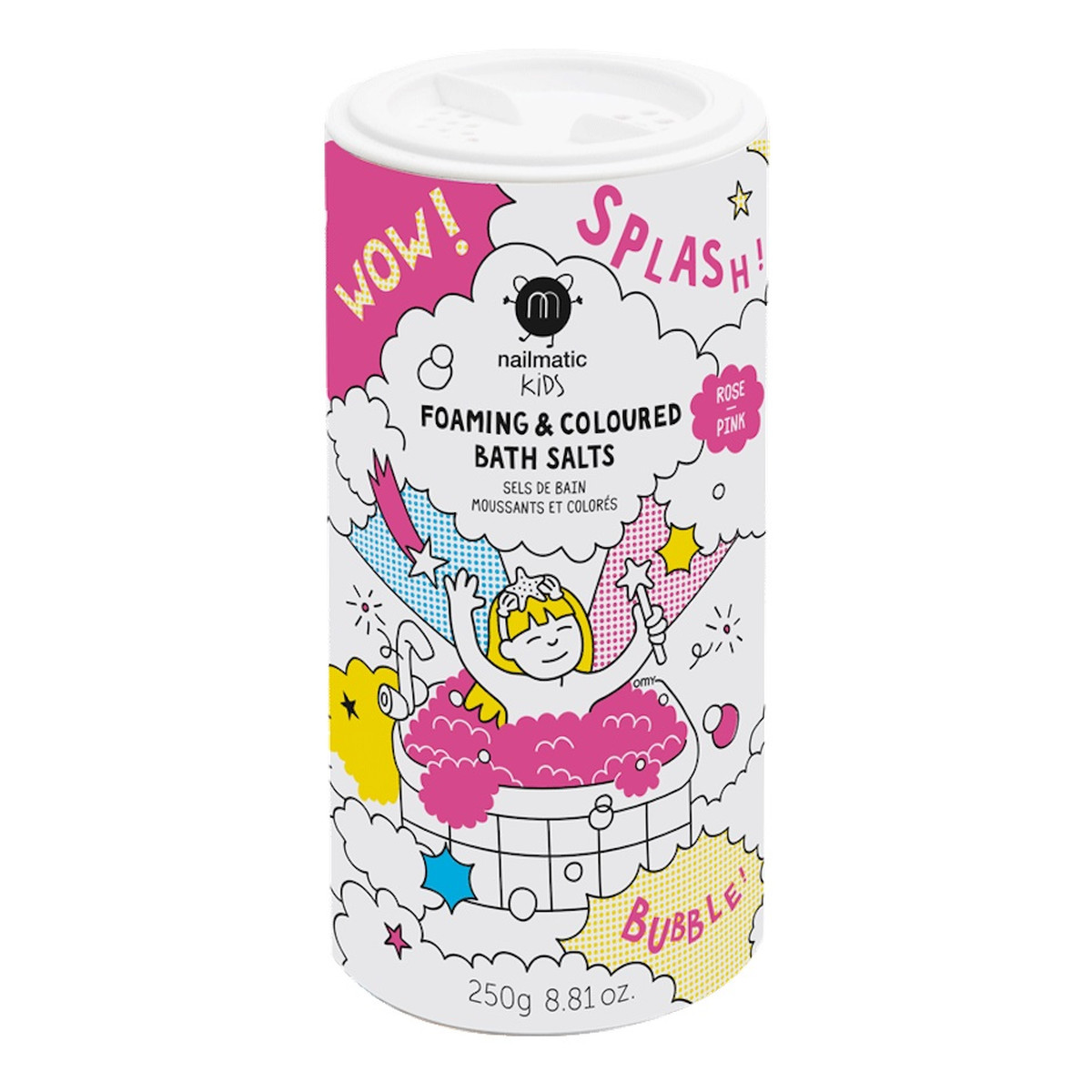 Nailmatic Kids foaming & coloured bath salts pieniąca się sól do kąpieli dla dzieci pink 250g