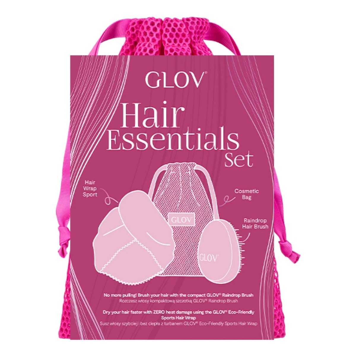 Glov Hair Essentials Zestaw turban do włosów + szczotka do włosów + worek do prania lub przechowywania