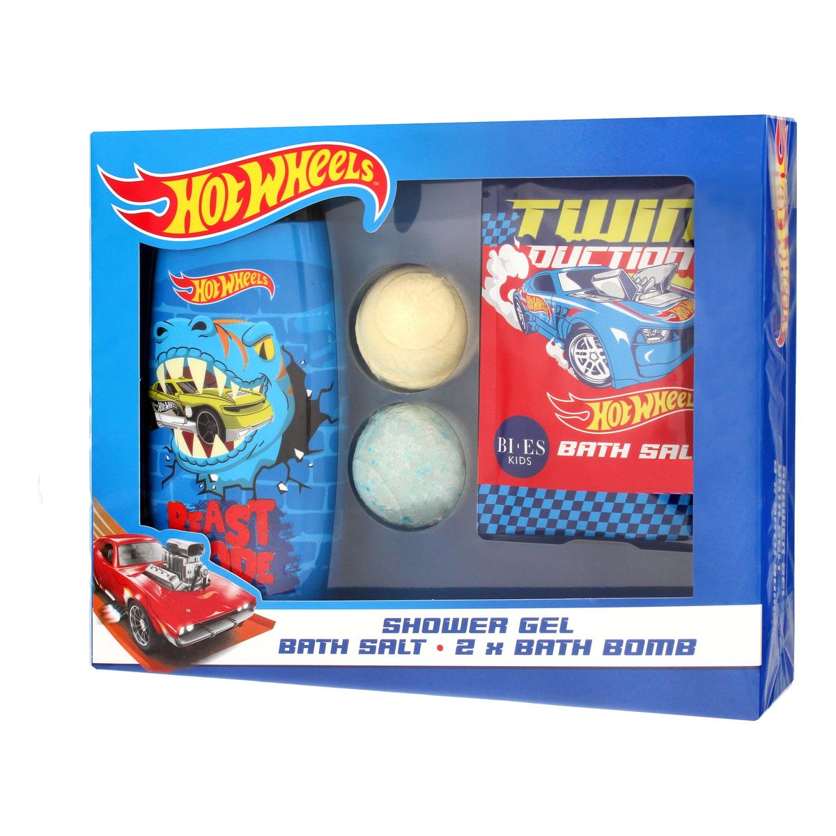 Bi-es Zestaw prezentowy hot wheels (żel pod prysznic 250ml+sól do kąpieli 30g+kula do kąpieli 2x50g)