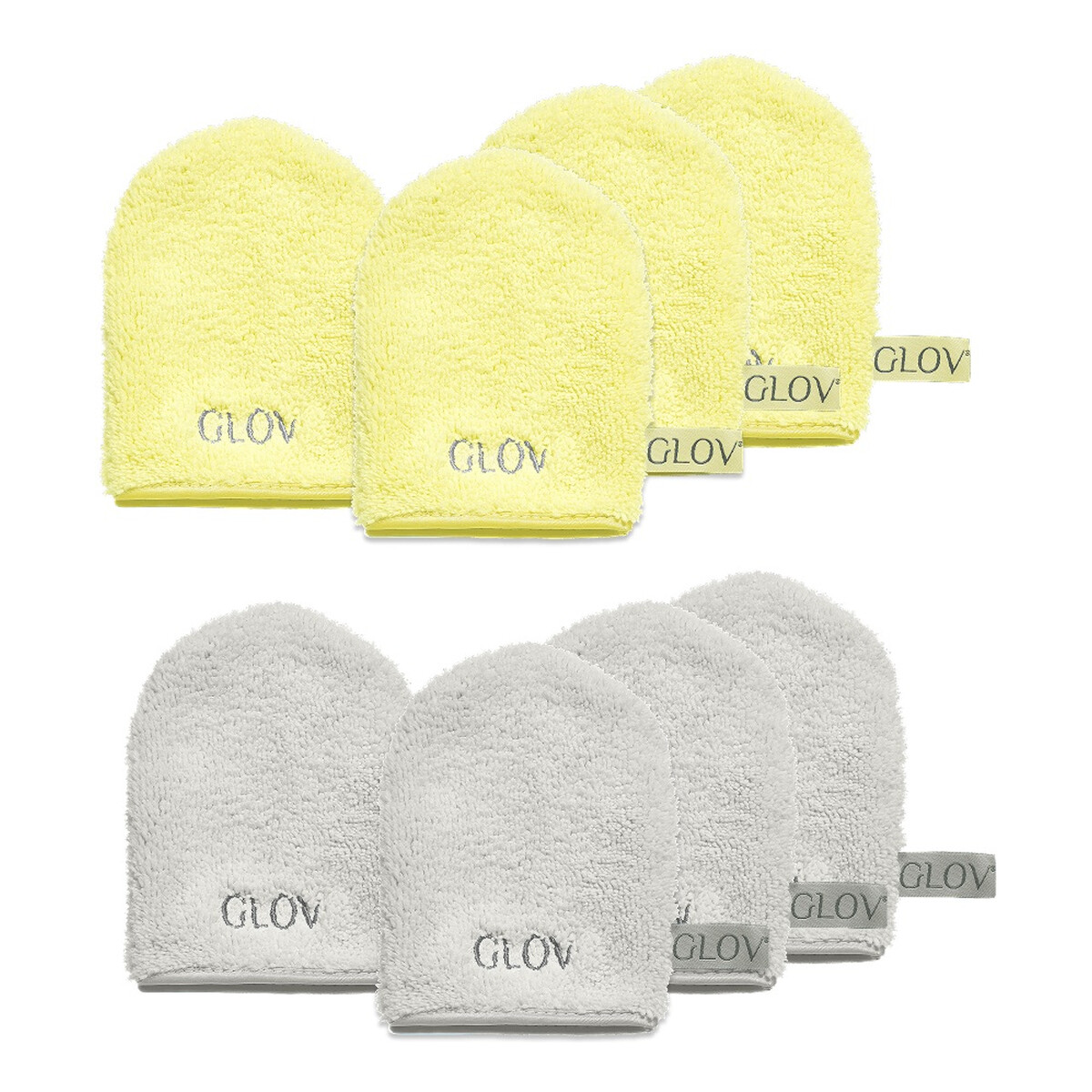 Glov Water-Only Skin Zestaw rękawiczek do demakijażu i oczyszczania twarzy baby banana 4szt + silver stone 4szt