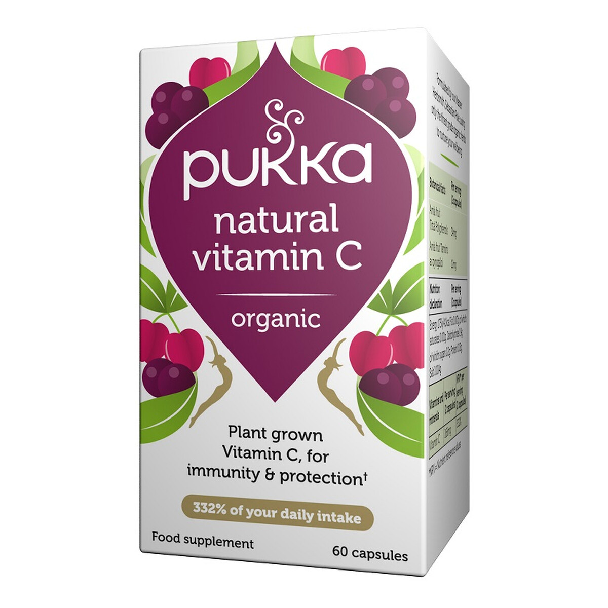 Pukka Natural vitamin c suplement diety owoc aceroli 60 kapsułek