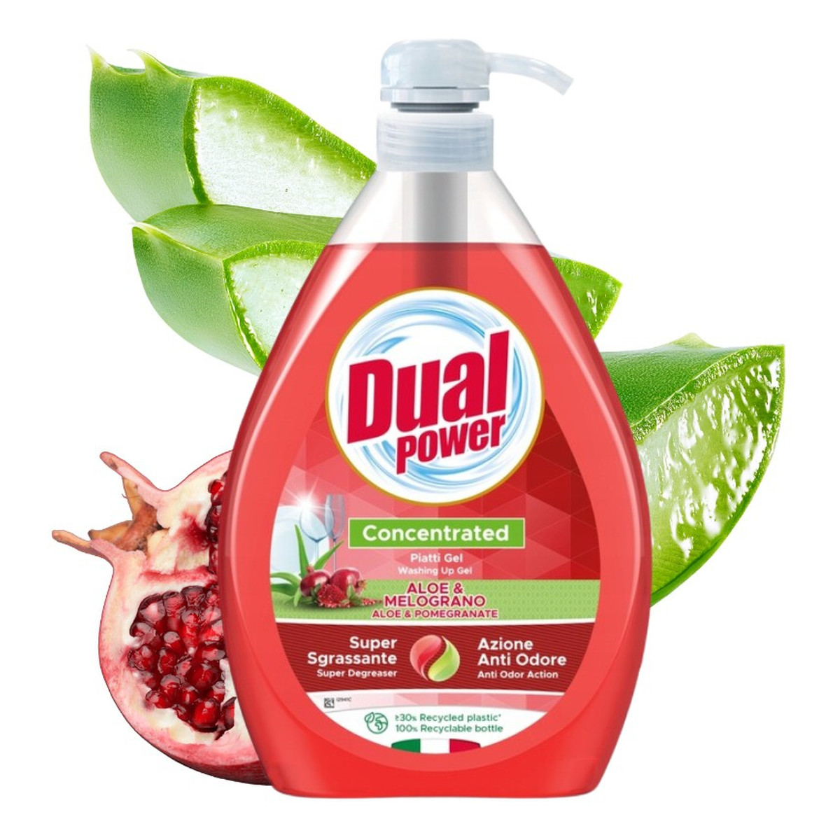 Dual Power Płyn do mycia naczyń o konsystencji żelu ALOES I GRANAT z pompką 1000ml