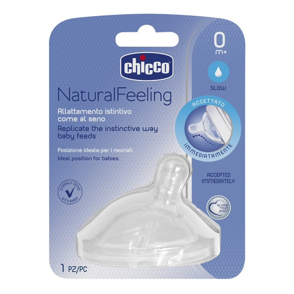 Chicco NaturalFeeling smoczek silikonowy na butelkę przepływ wolny 0m+ 1szt