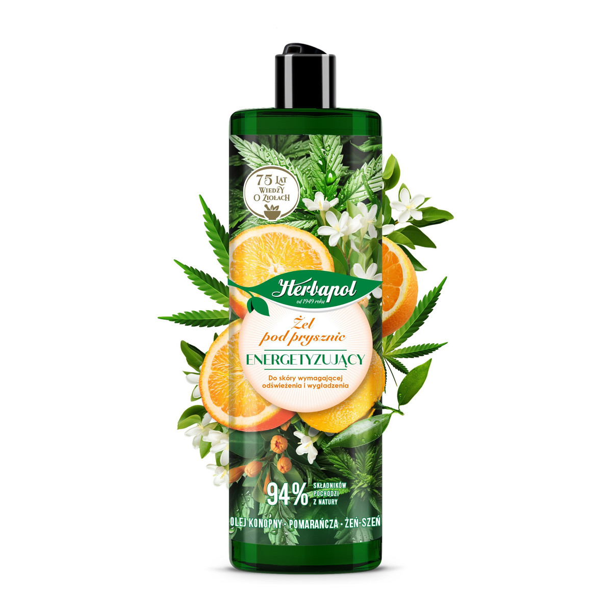 Herbapol Żel pod prysznic energetyzujący olej konopny, pomarańcza, żeń-szeń 400ml