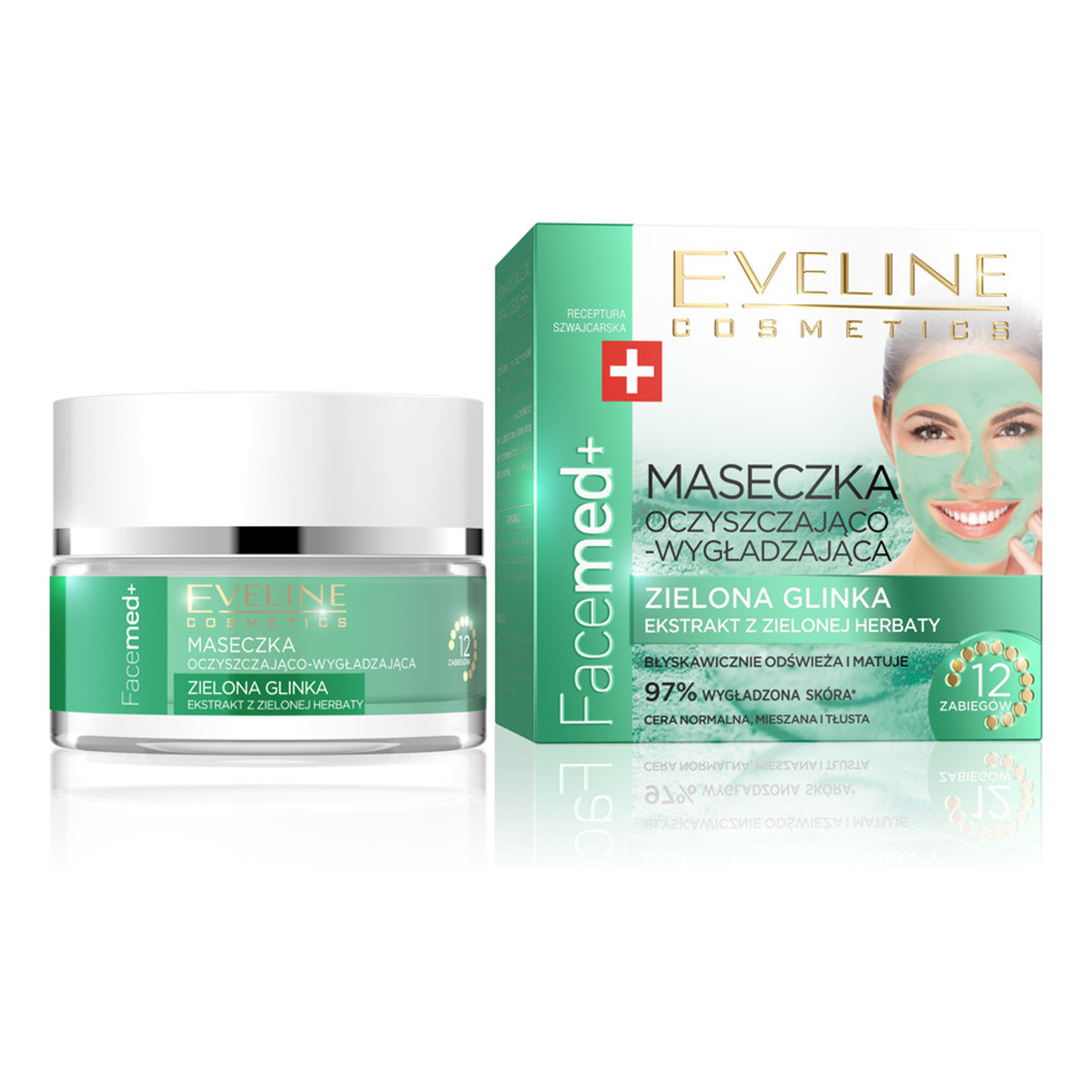 Eveline Facemed+ oczyszczająco-wygładzająca maska do twarzy z zieloną glinką i ekstraktem z zielonej herbaty 50ml
