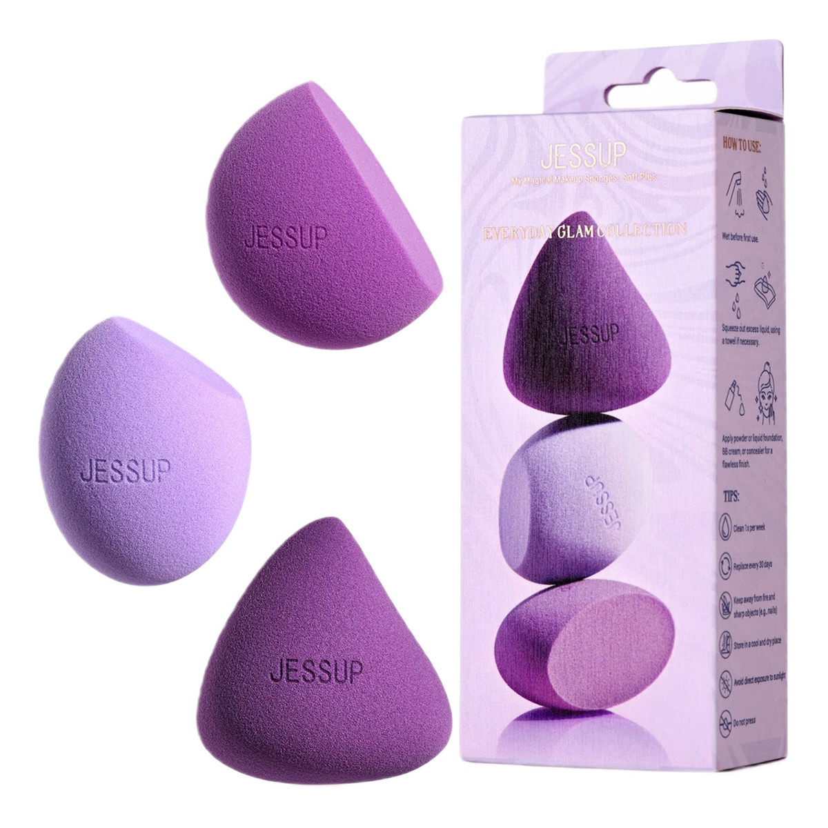 JESSUP Soft Plus Makeup Sponges Zestaw gąbeczek do makijażu sp017 3szt.