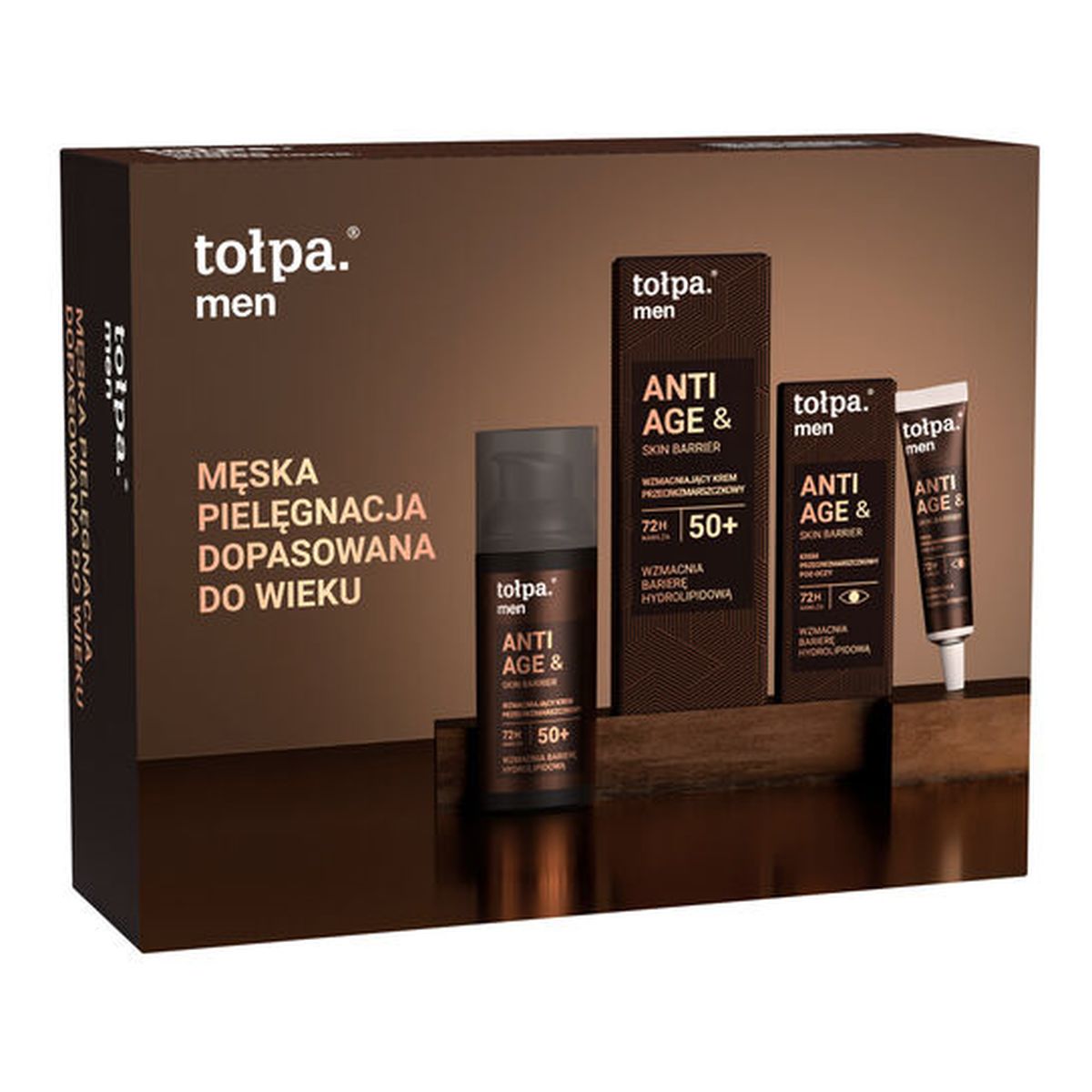 Tołpa Men Anti Age & Skin Barrier Zestaw prezentowy Krem przeciwzmarszczkowy 50+ 50 ml + Krem przeciwzmarszczkowy pod oczy 10 ml