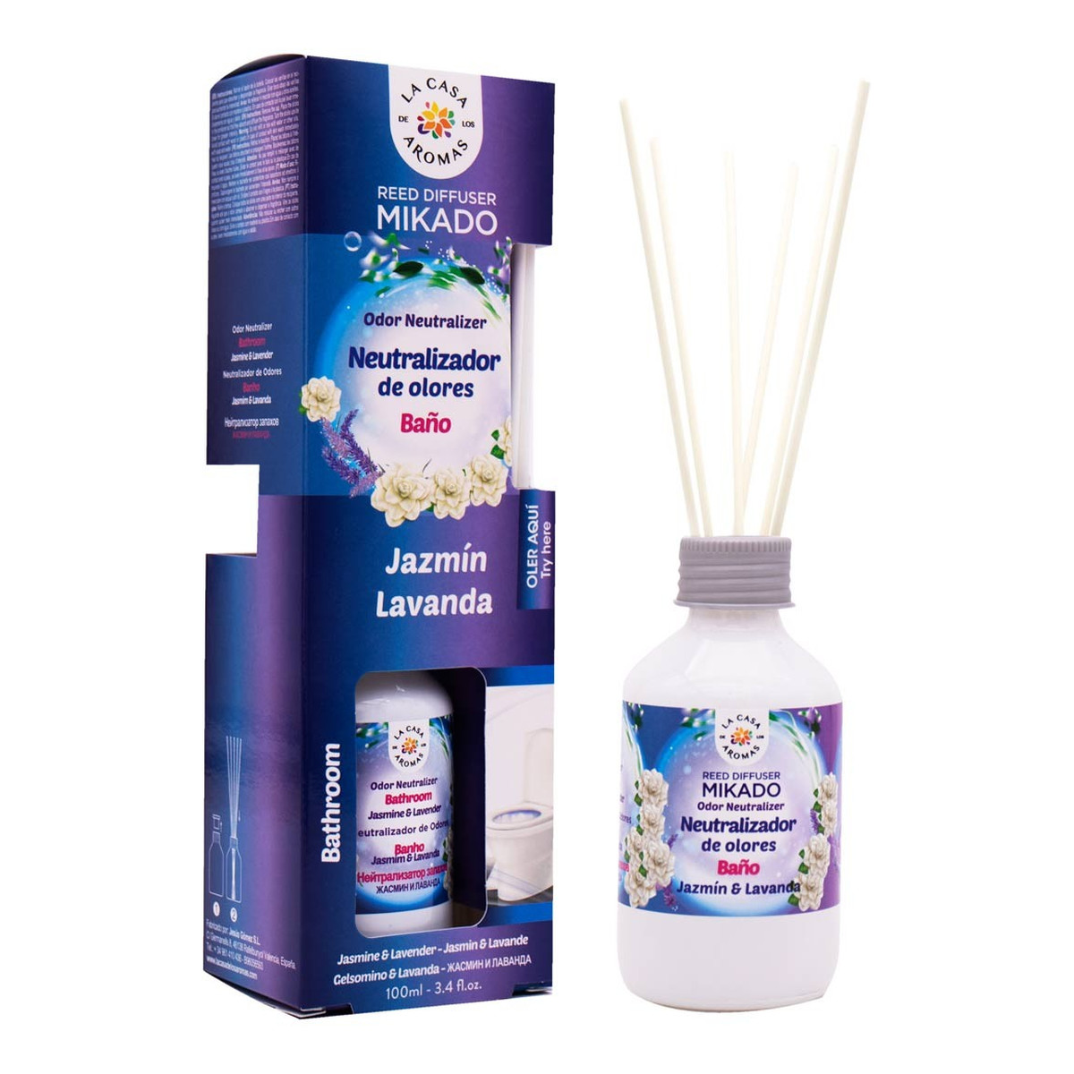 La Casa De Los Aromas Special odor neutralizer reed diffuser bathroom patyczki zapachowe jaśmin i lawenda 100ml