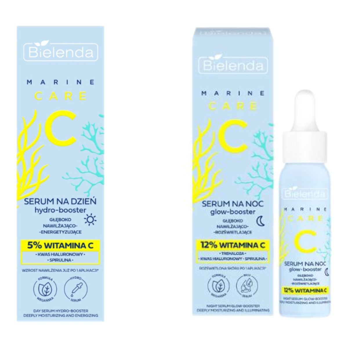 Bielenda C Marine Care Serum Hydro booster energetyzujące na dzień + Glow booster rozświetlające na noc 2x30ml