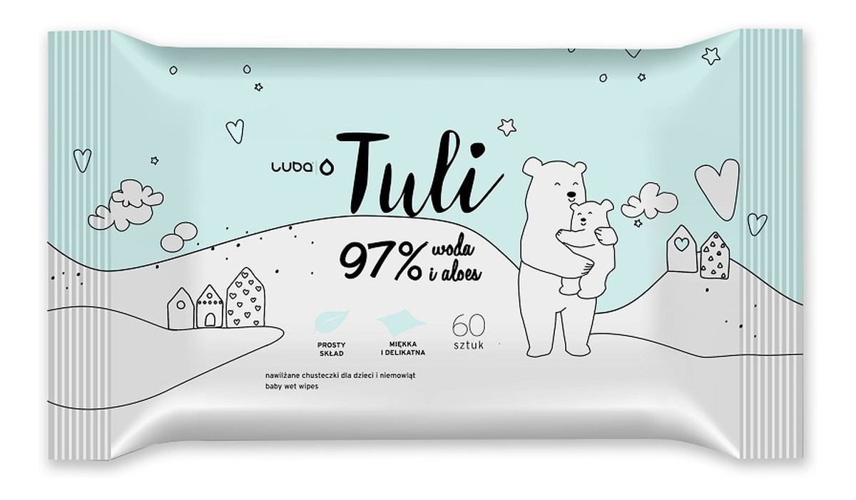 nawilżane chusteczki dla dzieci i niemowląt 97%Woda i aloes 60szt