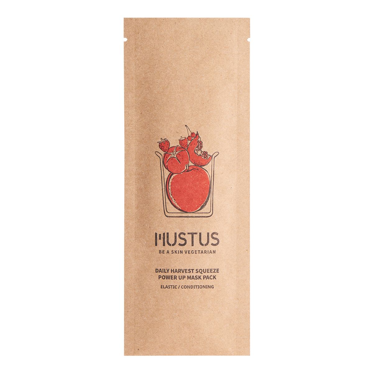 Mustus BE A SKIN VEGETARIAN! Daily Harvest Squeeze Power Up Maseczka w płachcie rewitalizująca stworzona na bazie kompleksu ekstraktów z czerwonych warzyw i owoców 20g