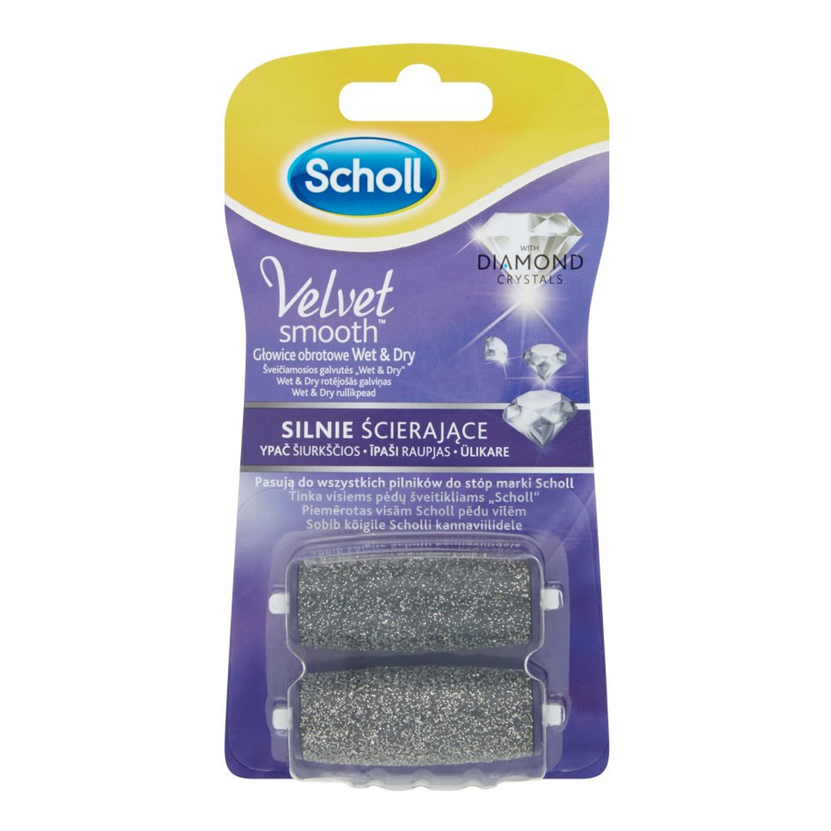 Scholl Velvet Smooth Wet&Dry Silnie ścierające głowice obrotowe z kryształkami diamentów 2 sztuki