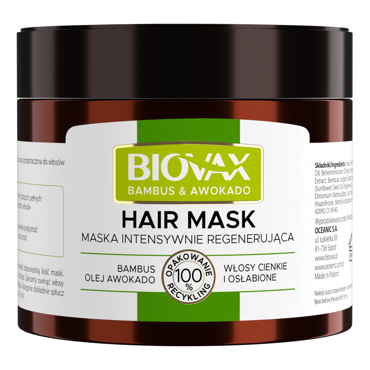 Lbiotica / Biovax Biovax Intensywnie Regenerująca Maseczka Do Włosów Cienkich Bambus & Olej Avocado 250ml