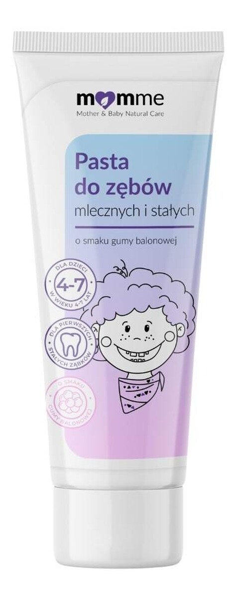 Pasta do zębów mlecznych i stałych o smaku gumy balonowej 4-7