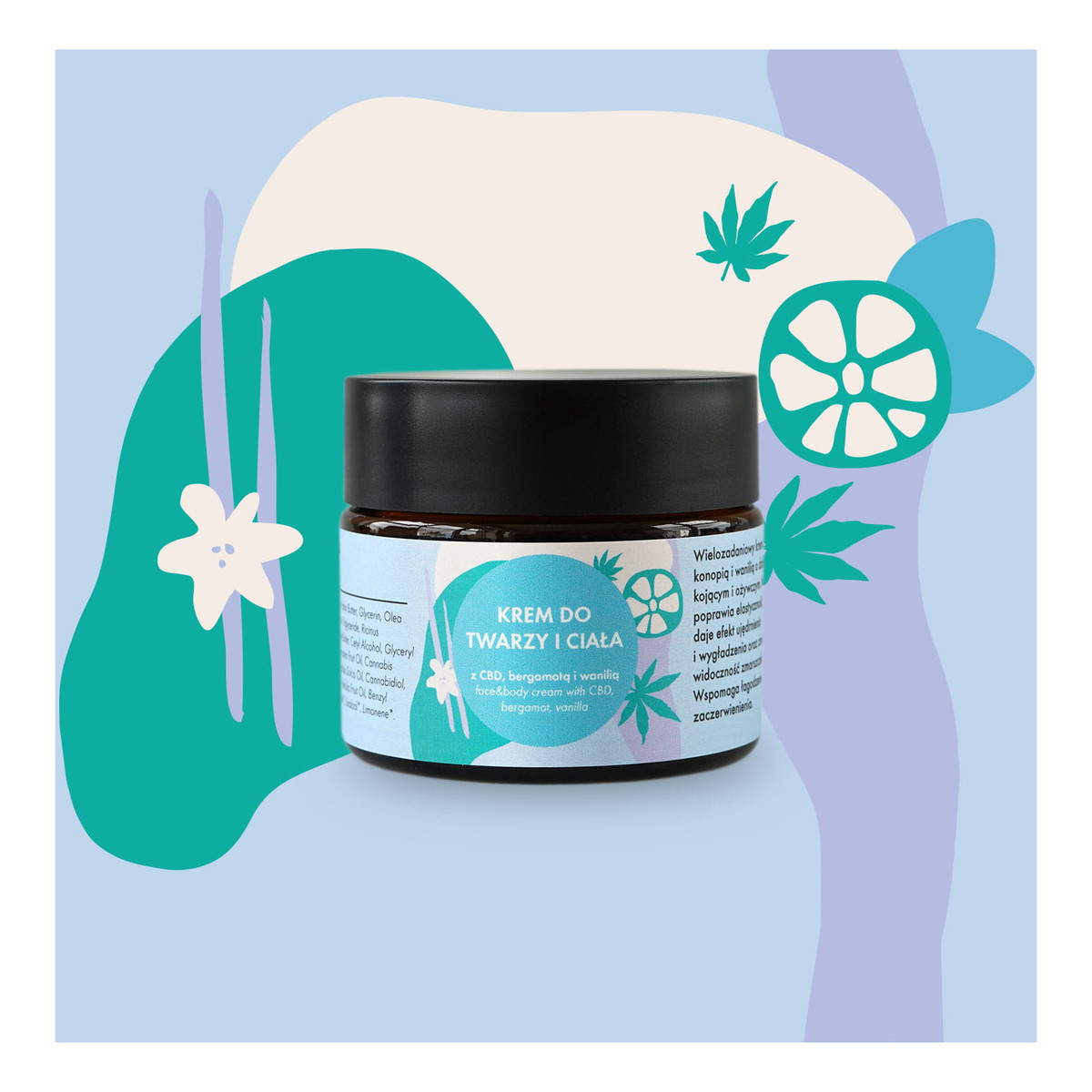 Lullalove Krem do twarzy i ciała z CBD bergamotą i wanilią 50ml