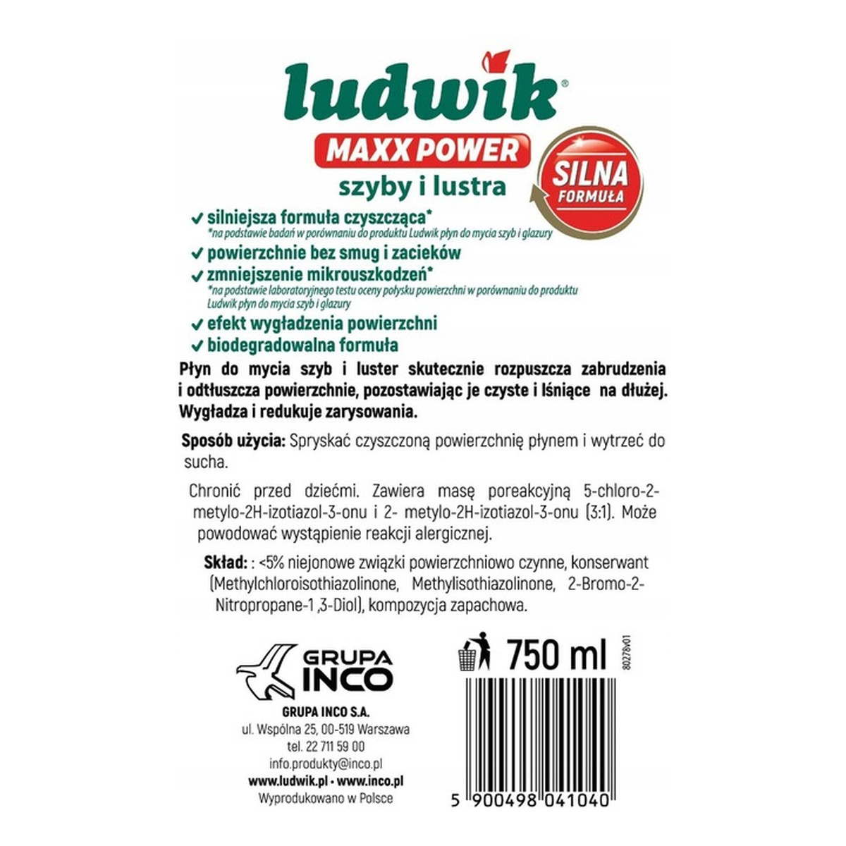 Ludwik Maxx Power Płyn do Mycia Szyb i Luster Extra Mocny Spray 750ml