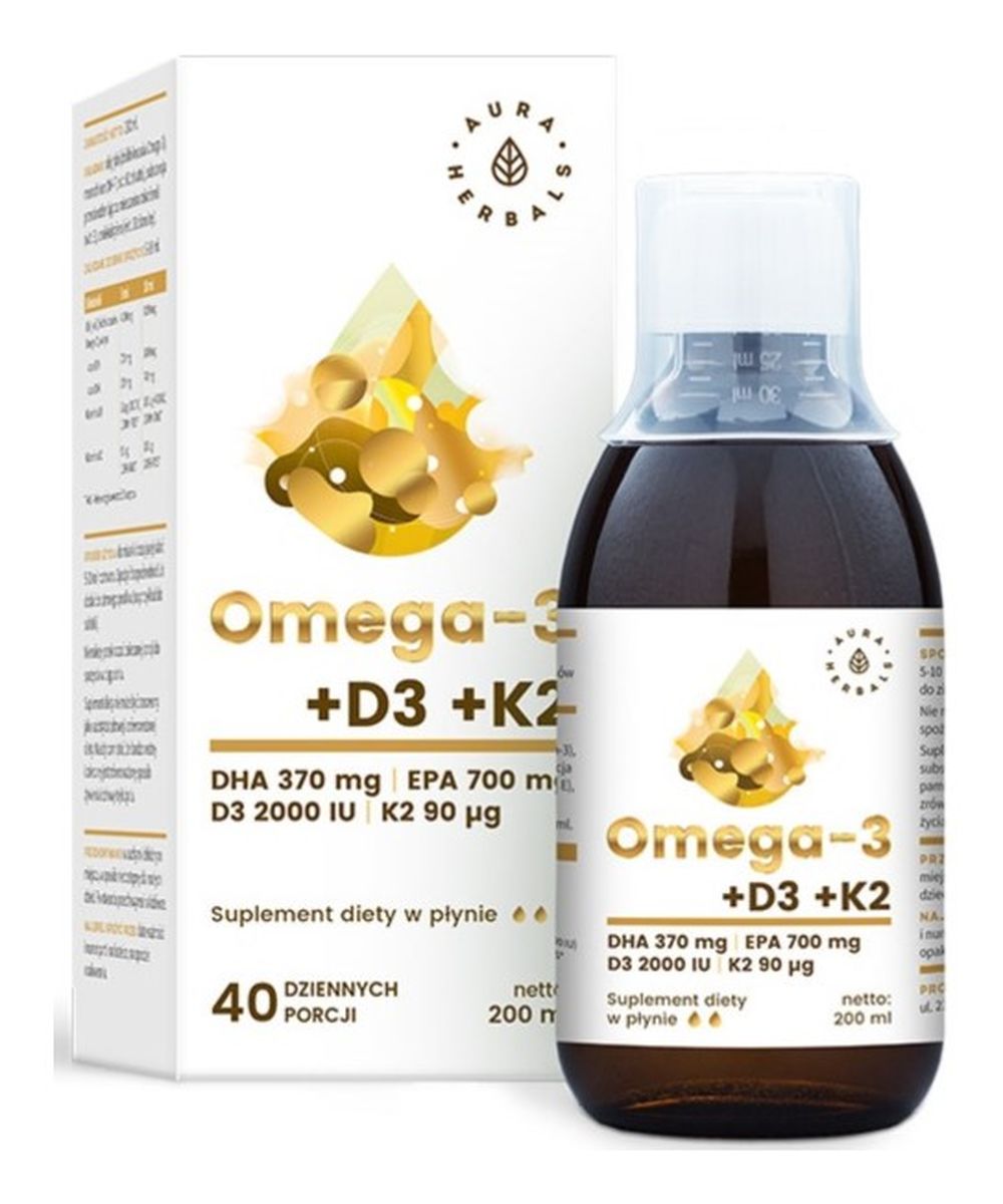 Omega-3 witamina witamina w płynie (40 porcji) D3 + K2mk7 Suplement Diety