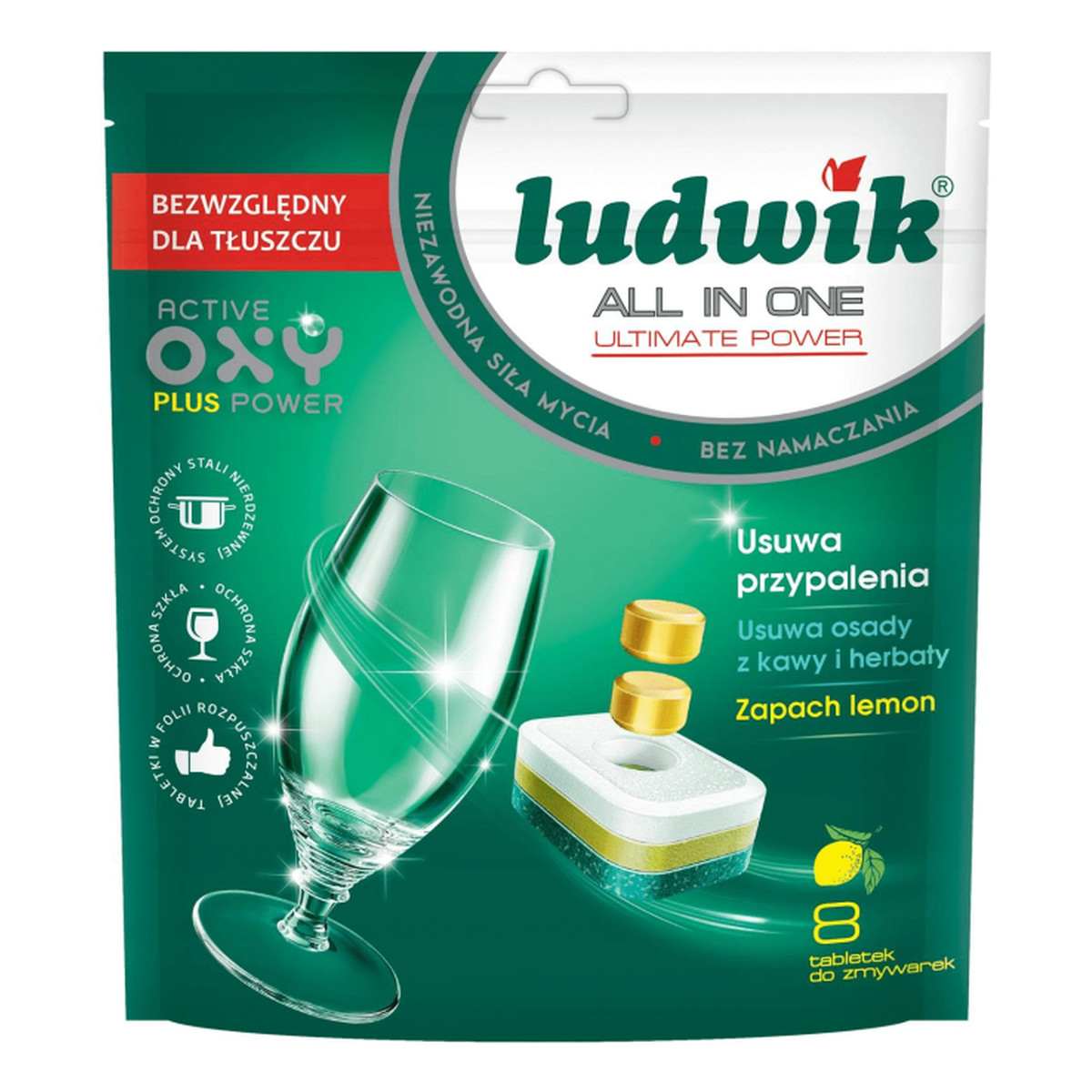 Ludwik All In One Tabletki do zmywarki Lemon 8szt. 144g