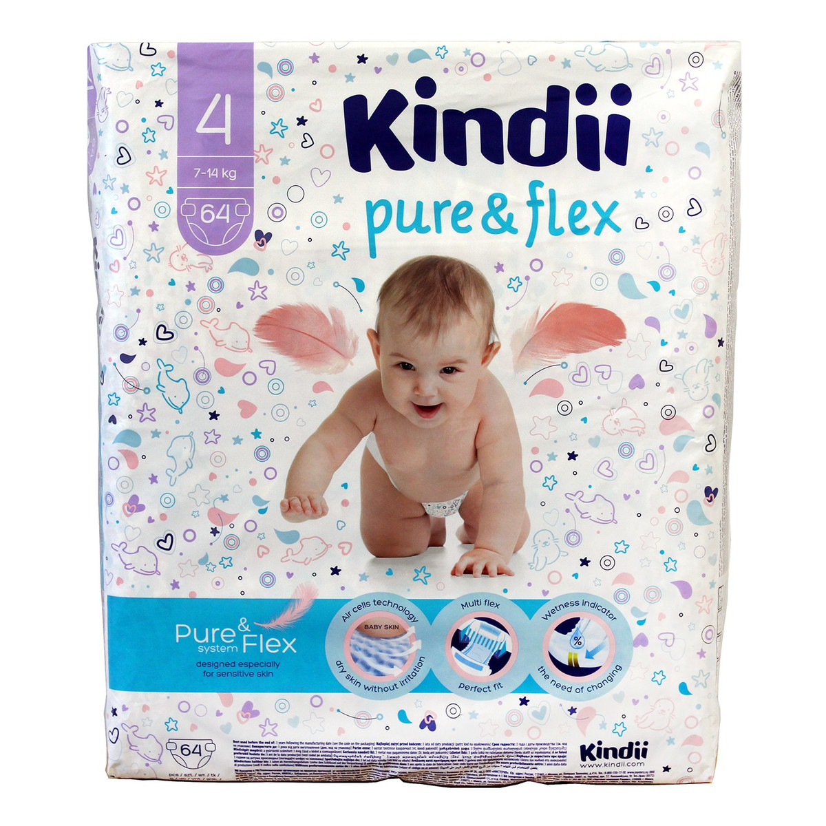 Kindii Pure & Flex Pieluchy jednorazowe 4 (7-14kg) 1op.-64szt