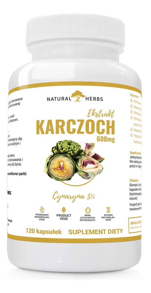Karczoch ekstrakt 600mg suplement diety 120 kapsułek