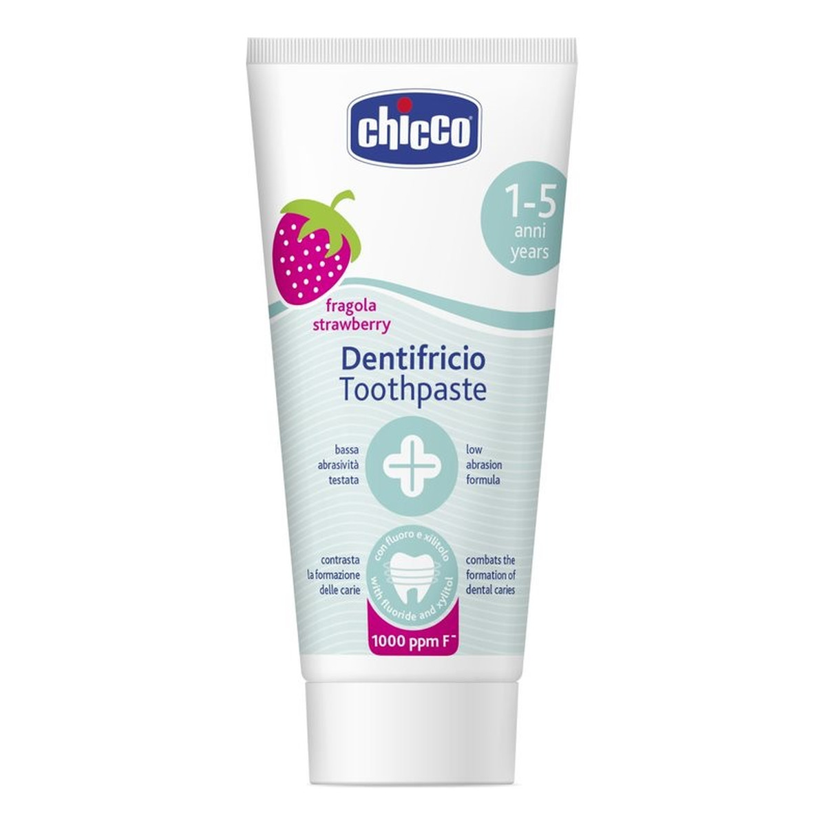 Chicco Toothpaste pasta do zębów z fluorem 1000ppm o smaku truskawkowym 1-5l 50ml