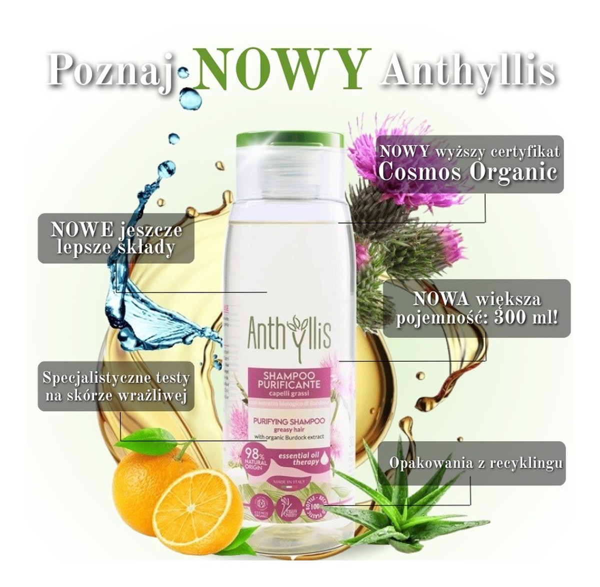 Bio Szampon oczyszczający do włosów przetłuszczających się z ekstraktem z łopianu