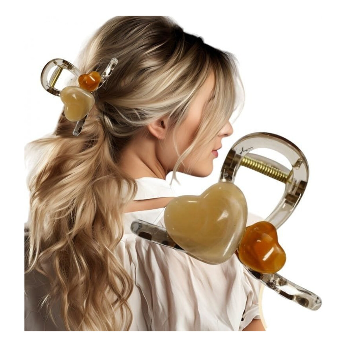 Ecarla Spinka klamra do włosów XL transparentna serca 21g