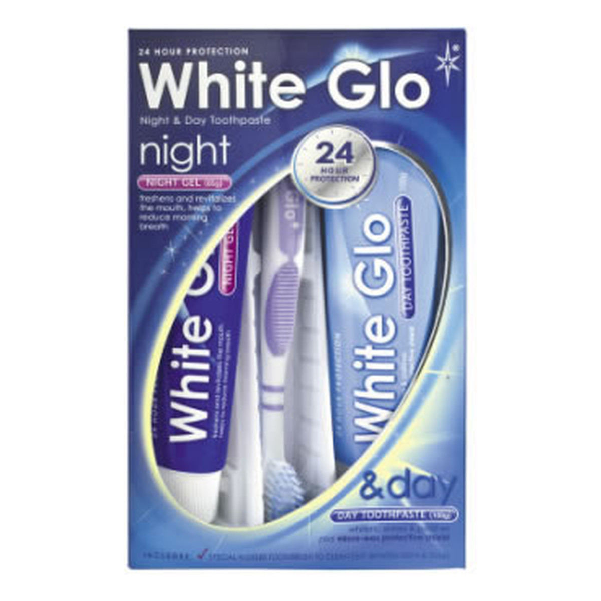 White Glo Night & Day Whitening Toothpaste Zestaw pasta do zębów 65ml + żel na noc 65ml + szczoteczka do zębów