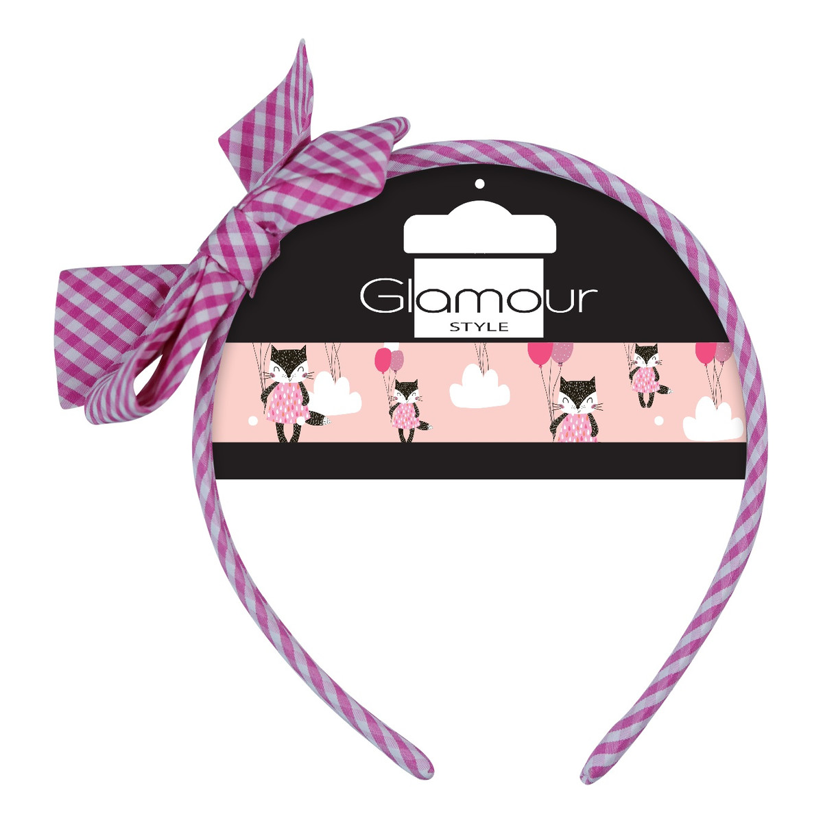 Glamour Kids opaska z kokardą różowa kratka