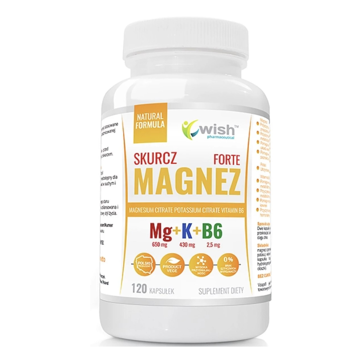 Wish Magnez + Potas + Witamina B6 Forte suplement diety 120 kapsułek