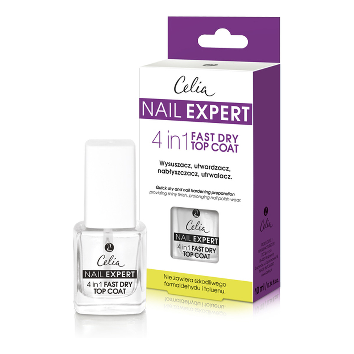 Celia 4 in 1 Fast dry Top Coat Nail Expert Wysuszacz, Utwardzacz, Nabłyszczacz, Utrwalacz Do Paznokci 9ml