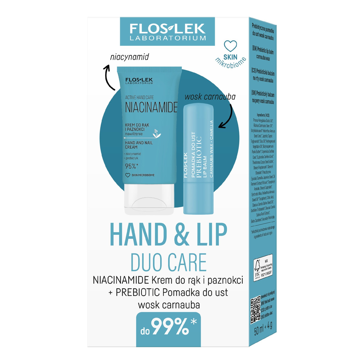 FlosLek Niacinamide Zestaw prezentowy Hand Lip DUO Care krem do rąk +pomadka ochronna Prebiotic