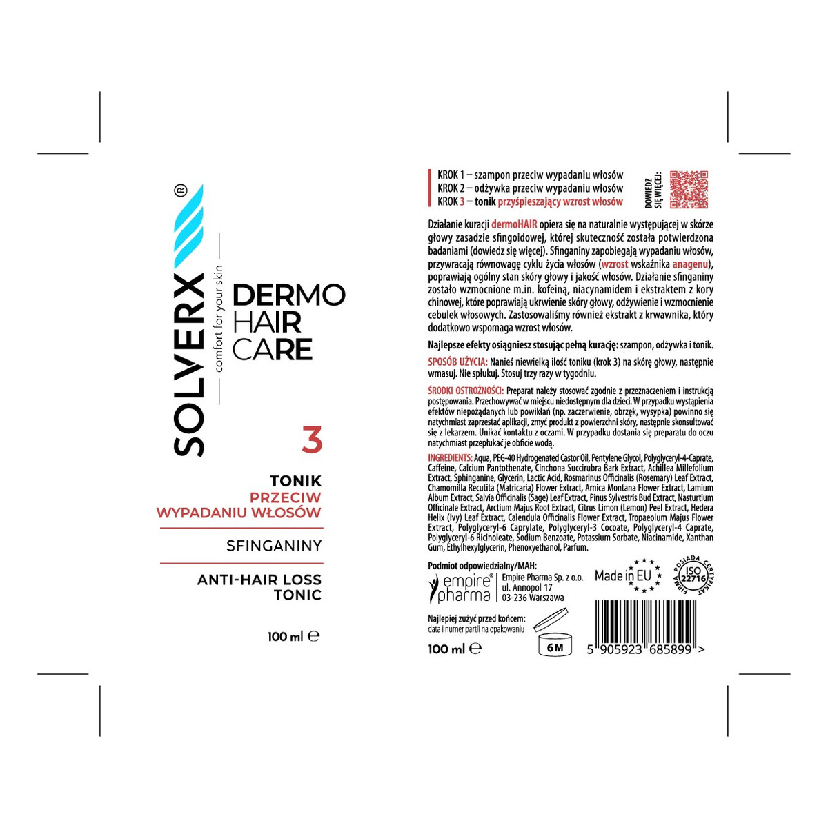 Solverx dermoHAIR tonik przeciw wypadaniu włosów 100ml