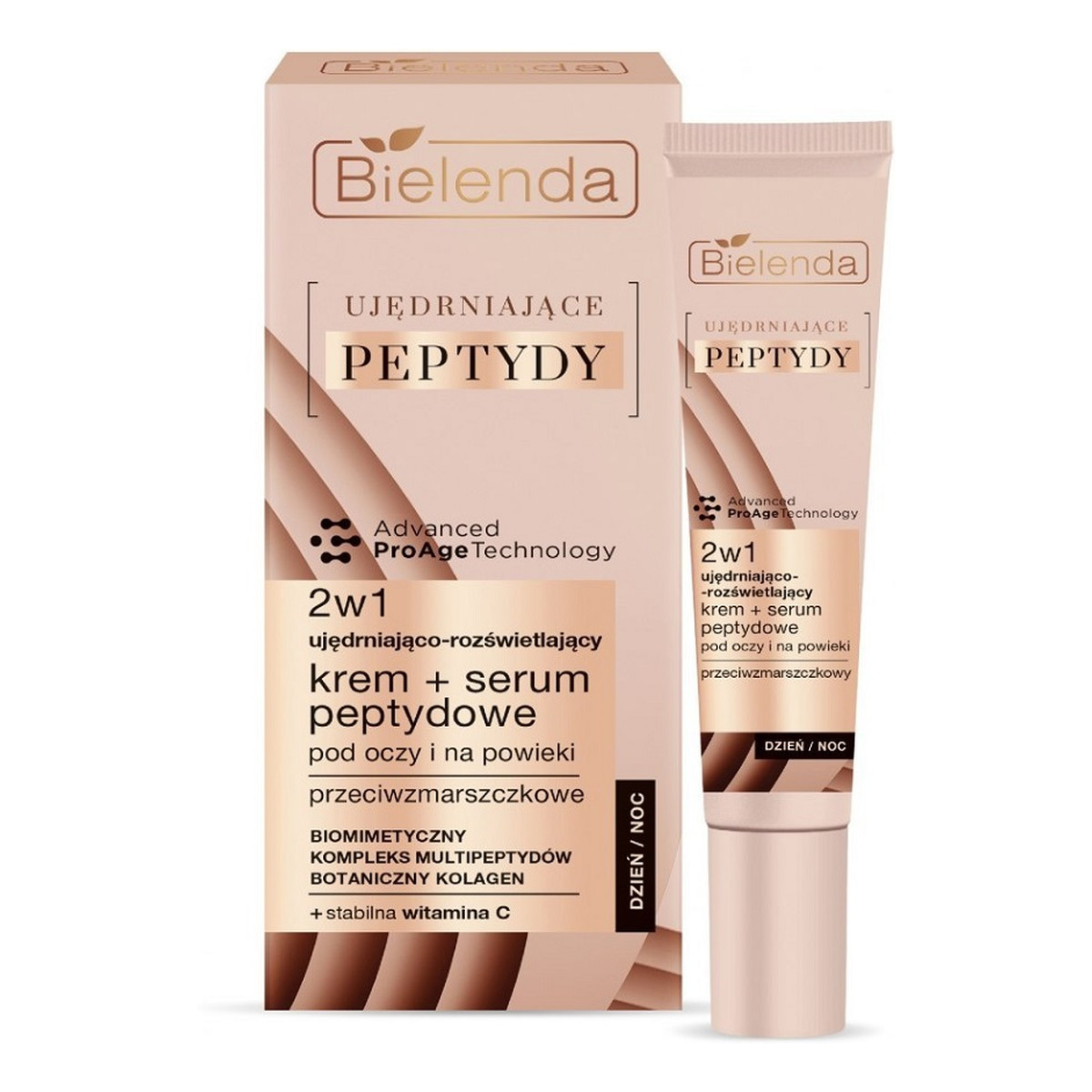 Bielenda Ujędrniające Peptydy Ujędrniająco-rozświetlający krem + serum peptydowe 2w1 pod oczy i na powieki 15ml