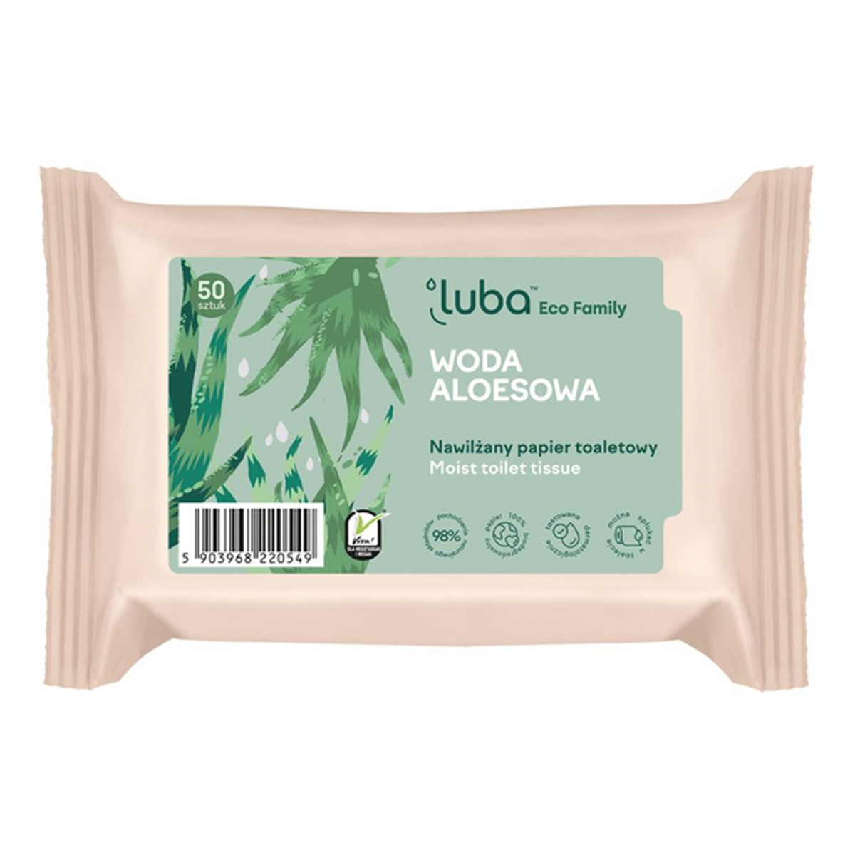 Luba ECO NAWILŻANY PAPIER TOALETOWY Z WODĄ ALOESOWĄ 50szt