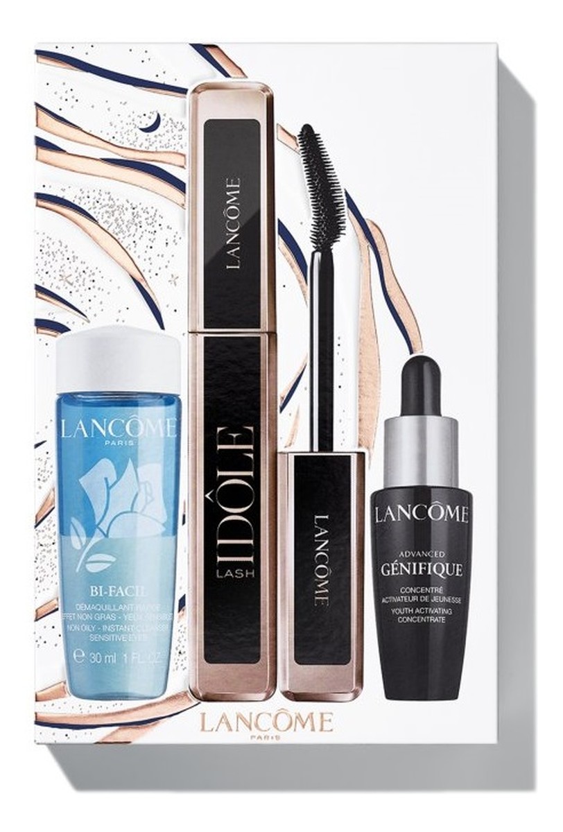 Zestaw tusz do rzęs 01 glossy black 8ml + płyn do demakijażu oczu 30ml + serum do twarzy 10ml