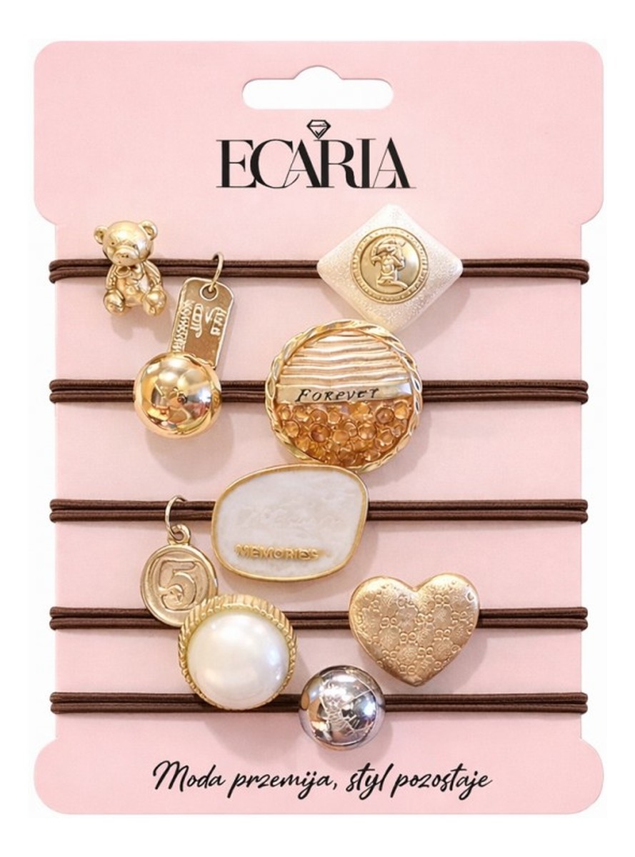 Zestaw frotek gumek 5w1 na plakietce brązowe z kamieniami złote serce gum184