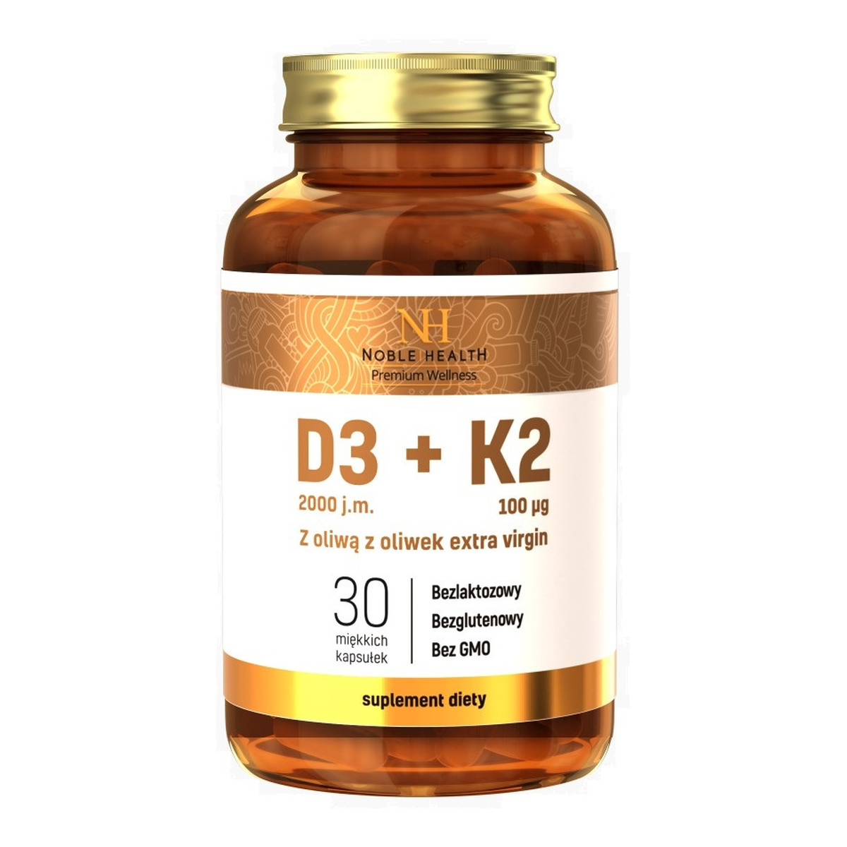 Noble Health D3 + k2 w oliwie z oliwek extra virgin suplement diety 30 kapsułek