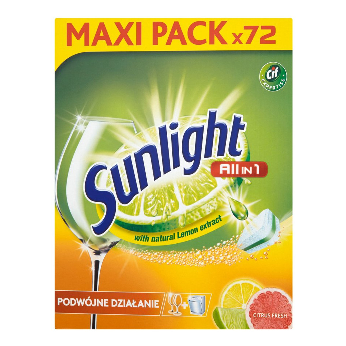 Sunlight All In 1 Double Action tabletki do mycia naczyń w zmywarkach Citrus Fresh 72szt 1260g