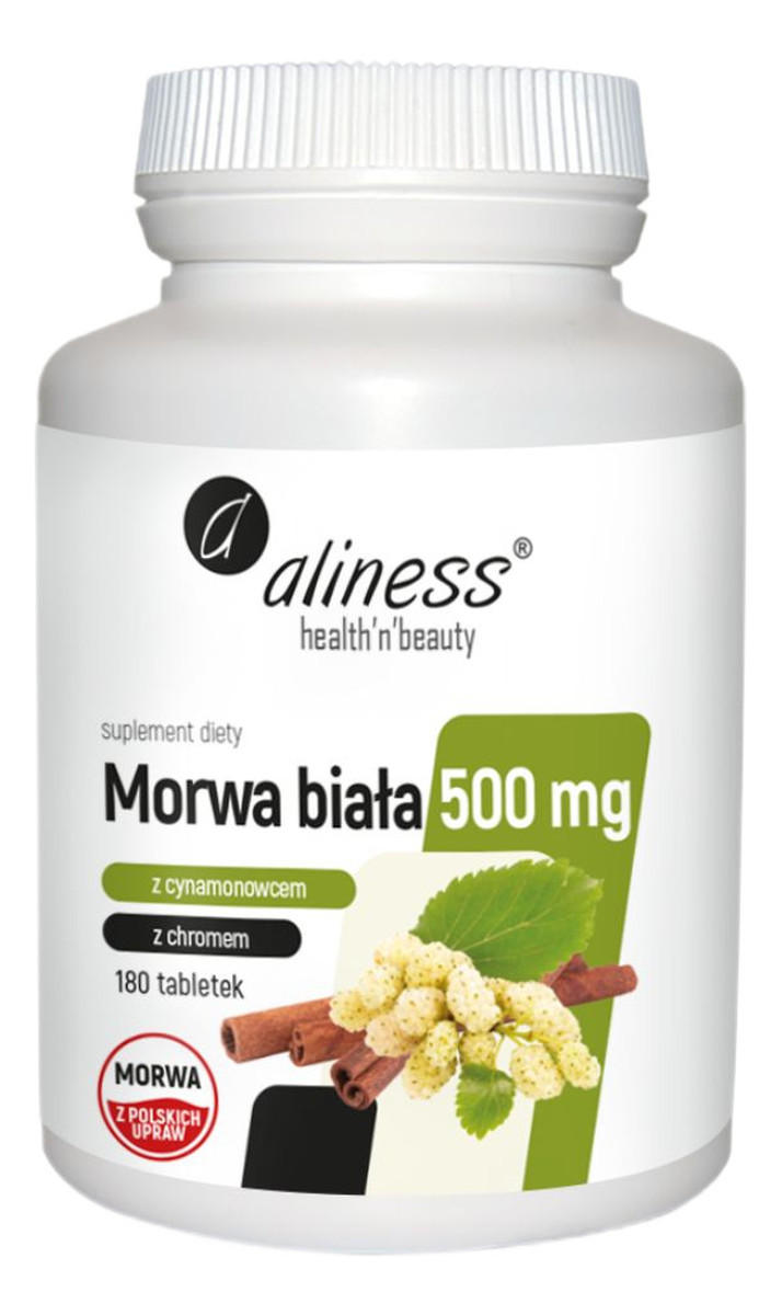 Morwa biała 4:1 z cynamonowcem i chromem 500 mg suplement diety 180 tabletek